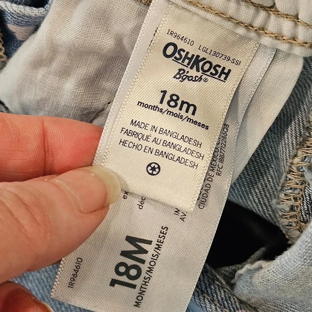 OshKosh B'gosh Girls Light Wash Denim Heart Print Overalls 18M‎ 1R964610